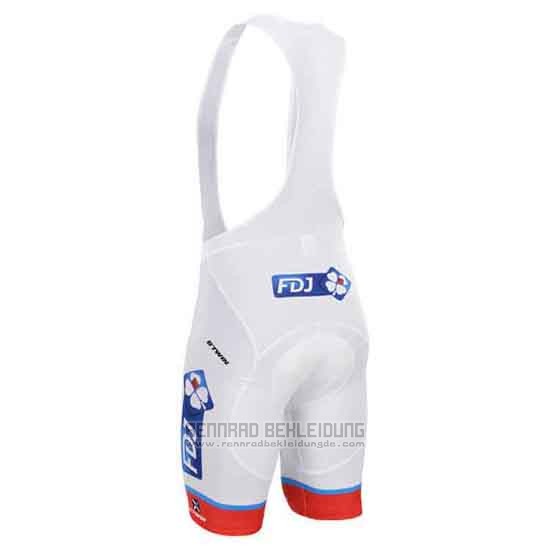 2015 Fahrradbekleidung FDJ Wei und Blau Trikot Kurzarm und Tragerhose